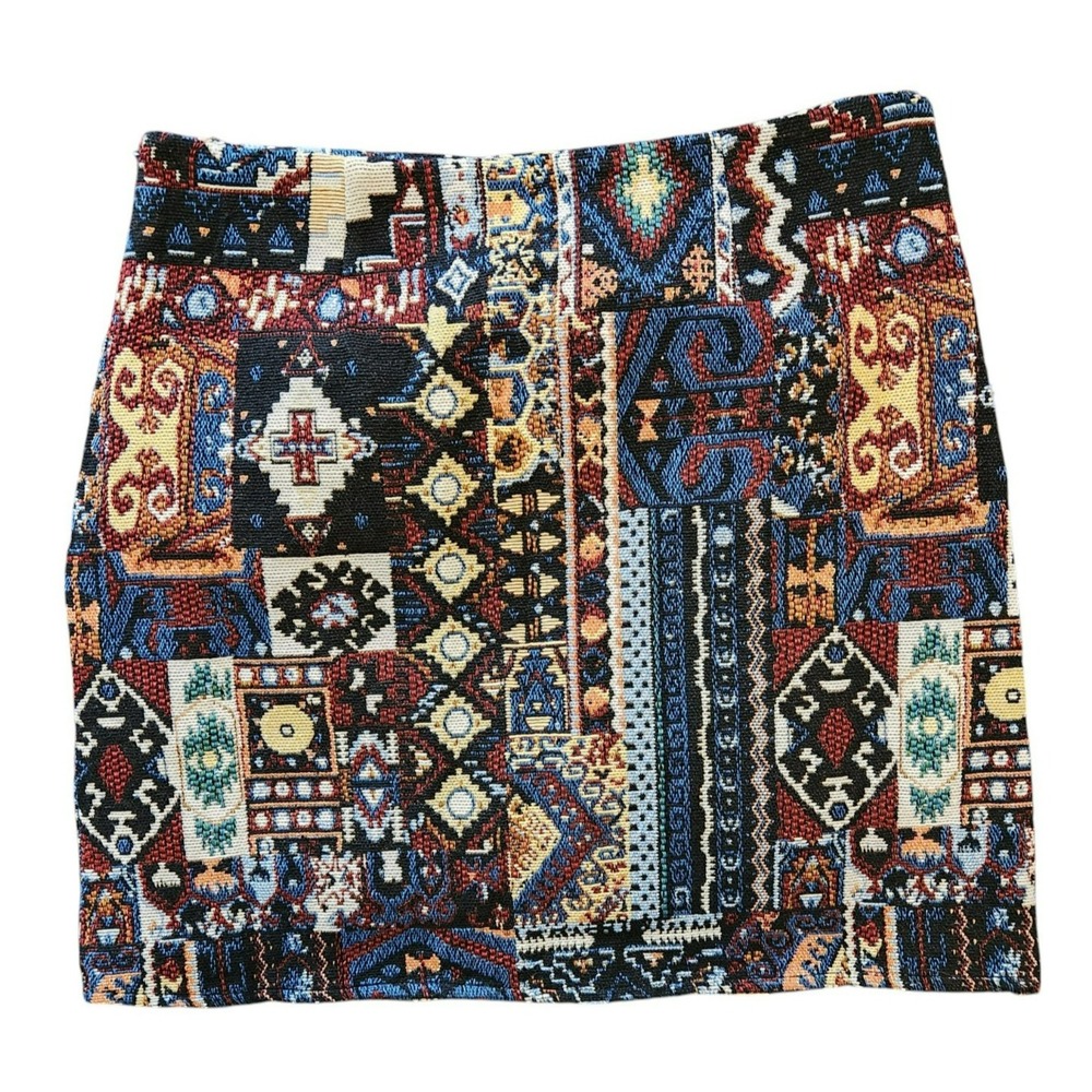 Wicked AF Women XL Tapestry Patchwork Mini Skirt Boho Woven Geometric Multi